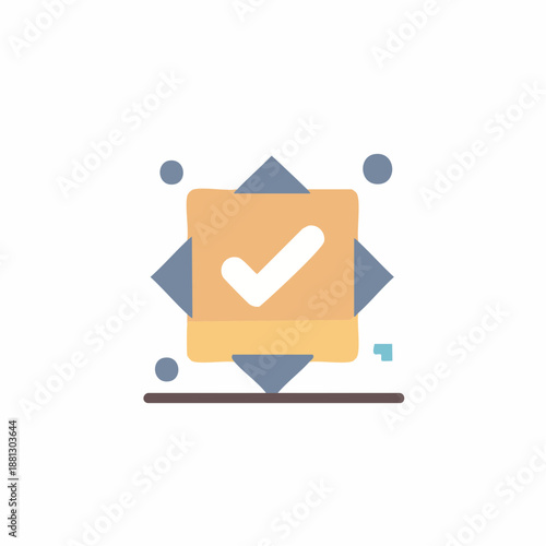 Checkmark icon over a square within a star shape for confirmation and approval in colorful flat design
