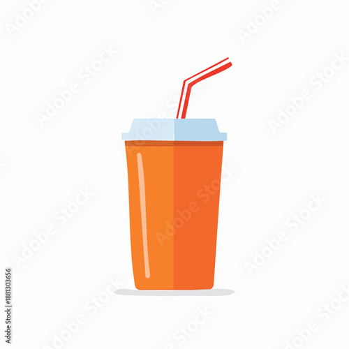 Orange Juice in a Plastic Cup with a Straw: Vibrant Flat Illustration of Refreshment