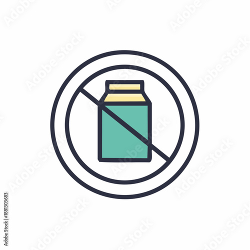 Banned product sign displaying no bottle, prohibition symbol,  rejected food and beverage  concept. Circle icon with diagonal line.