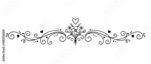 Elegant floral divider with heart and swirl for wedding stationary decoration