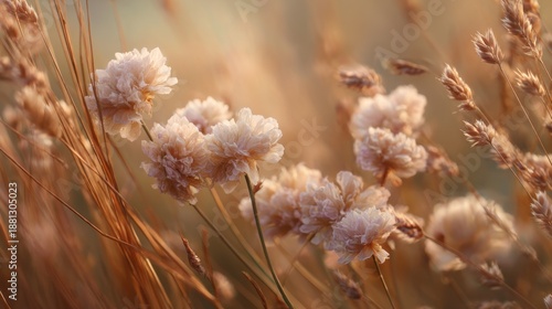 Wallpaper Mural Delicate, pale blooms amidst golden grasses. Soft focus, warm light
 Torontodigital.ca