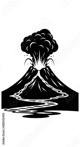 Explosive Silhouette of an Erupting Volcano with Lava and Smoke for Bold Design. transparent.