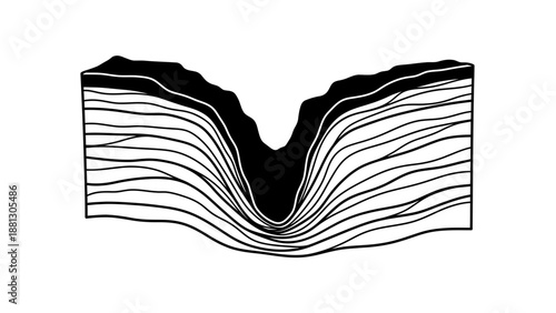 Intricate Cross Section of Canyon Rock Layers Vector Silhouette. transparent.