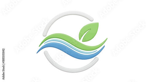 wellness & serenity abstract wave and leaf motif badge. transparent.