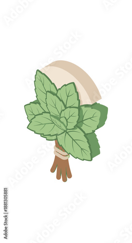 Wholesome Isometric Mint Leaf App Icon for Natural Remedies. transparent,