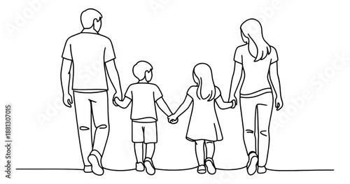 Hand drawn illustration of a family depicting walking hand in hand for family bond
