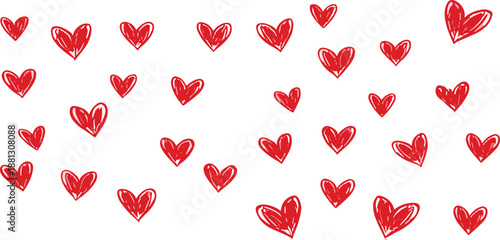 Hand drawn red heart doodle illustration set, romantic love symbol collection isolated on white background