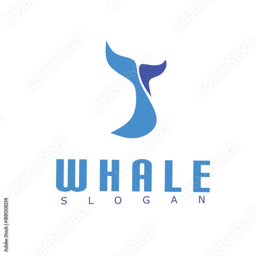 Blue whale tail vector logo in modern minimalist style for marine branding, nautical identity, eco campaigns, kids products, and creative corporate visual design