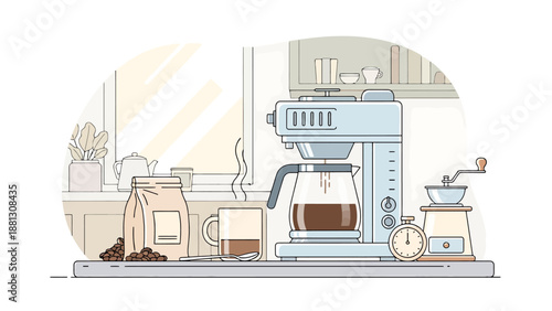 Morning Caffeine Preparation Enjoy Freshly Ground Beans Brewed In Automatic Drip Machine With Warm Steam Rising From Hot Cup