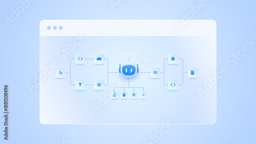 AI workflow automation artificial intelligence. ai agent network diagram dashboard machine learning processing system, coding, data and automation system.