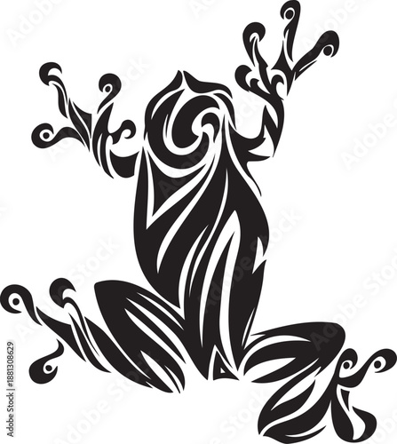 クールなカエルのトライバル風ワンポイントマークイラスト