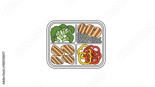 Healthy Balanced Lunch Box Meal with Grilled Chicken Broccoli and Sliced Peppers Ready for Eating and Nutrition