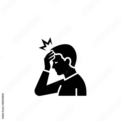 Headache Stress Silhouette Icon – Person Holding Head Pain Anxiety Symbol