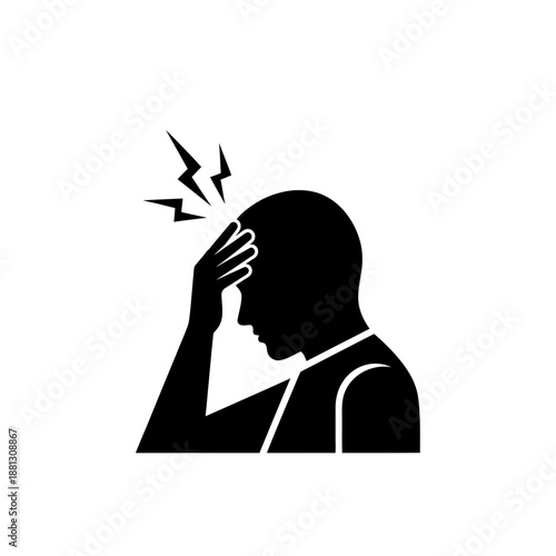 Headache Stress Silhouette Icon – Person Holding Head Pain Anxiety Symbol