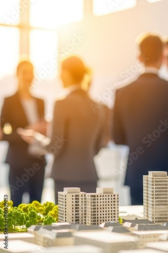 Wallpaper Mural Urban architecture model at real estate event. Professionals discuss development, investment, construction design Torontodigital.ca