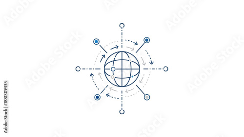 Globe with lines and dots connected.