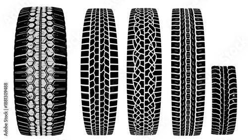 Tires with different tread patterns.