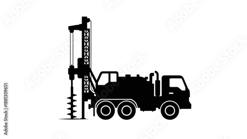 Large drilling truck with equipment attached.
