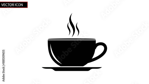 Black coffee cup with steam rising.