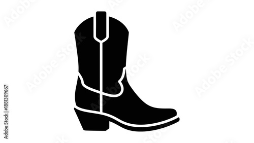 Black Cowboy Boot with White Trim.