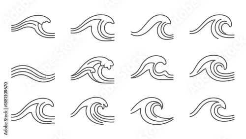 Collection of wave line art icons.