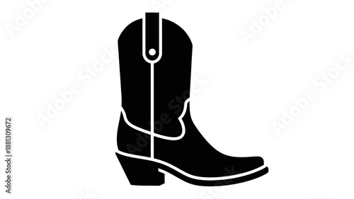 Black cowboy boot with white outline.