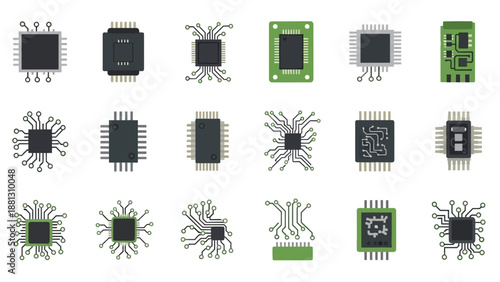 Microchips and electronic circuit boards.