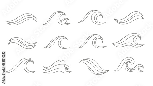 Collection of various wave line icons.