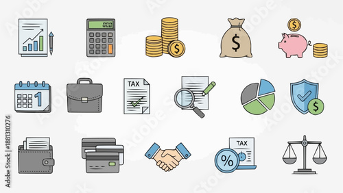 Financial Icons Set Representing Business and Economy Concepts.