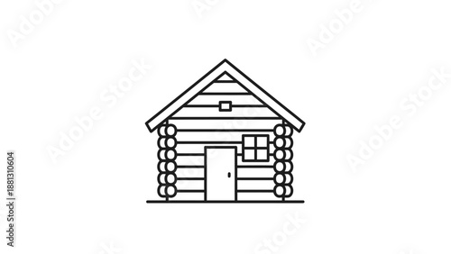 Log Cabin Front View Illustration.