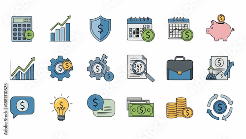 Financial Icons Set Business Growth Investment and Savings.