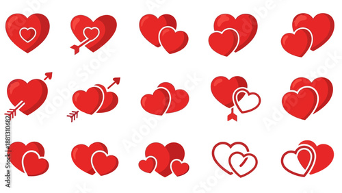 Red heart shapes and symbols.
