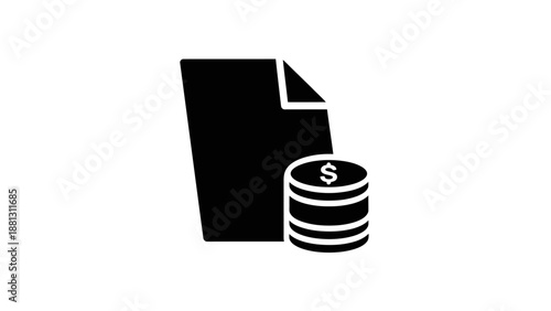 Black document with dollar coins stack.