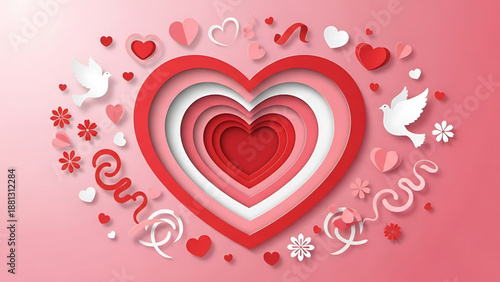 Beautiful Paper Cut Heart With Doves and Flowers, A Symbol of Love and Peace