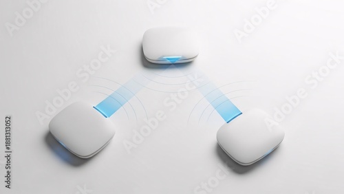 Modern Mesh Wi-Fi Network Devices and Wireless Signal Flow
