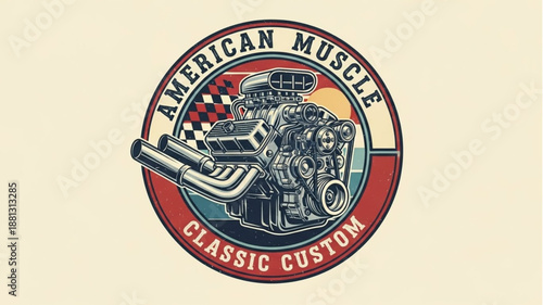 Classic American Muscle Car Engine Emblem.