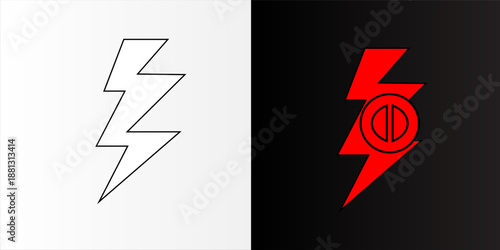 This image shows two lightning bolt symbols one black on white and its inverse white on black. The zig zag flashes create a striking visual effect.