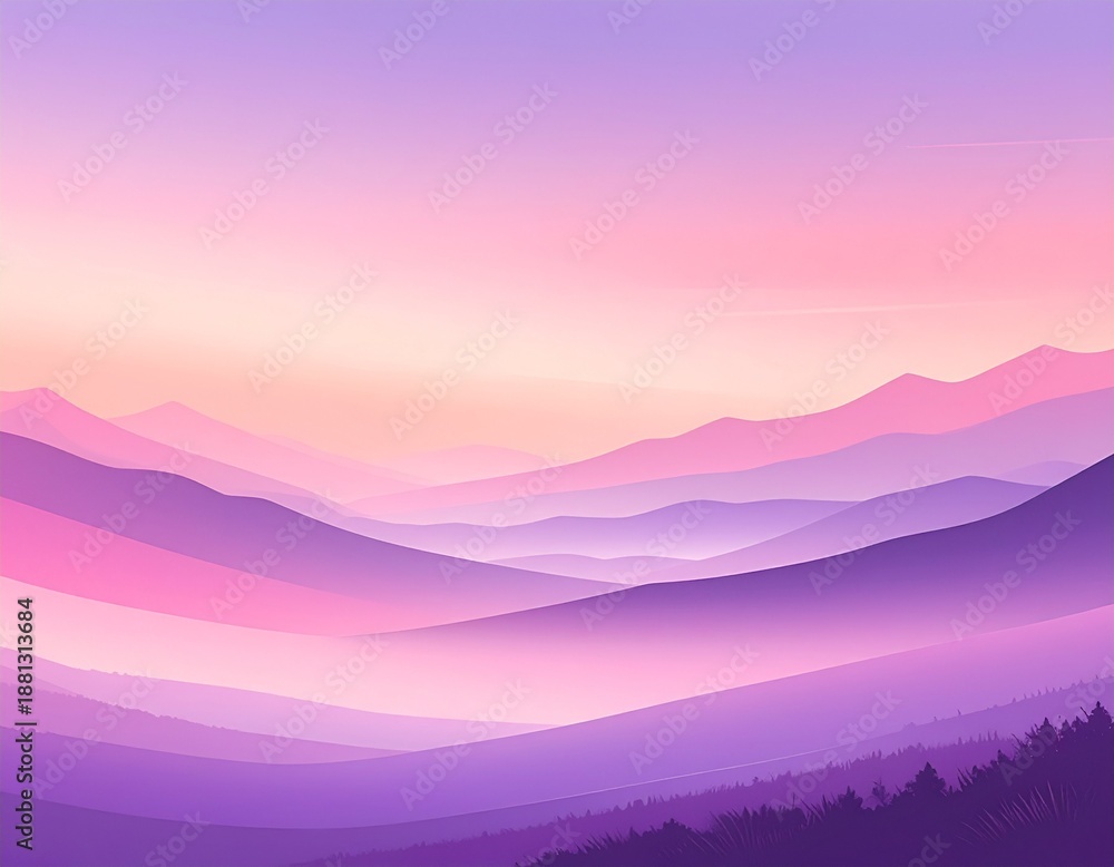 Obraz premium Serene Purple Mountain Landscape at Sunset - A Tranquil and Beautiful Scene.