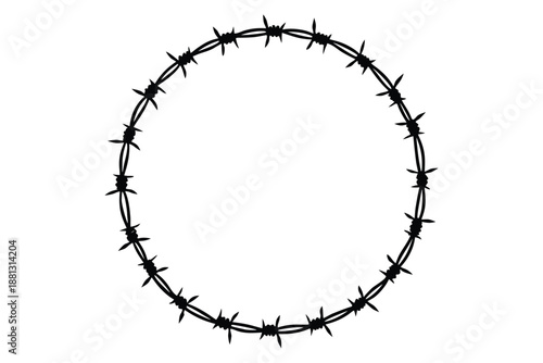 Barbed wire round frame border silhouette vector, security protection wire rounded vector illustration