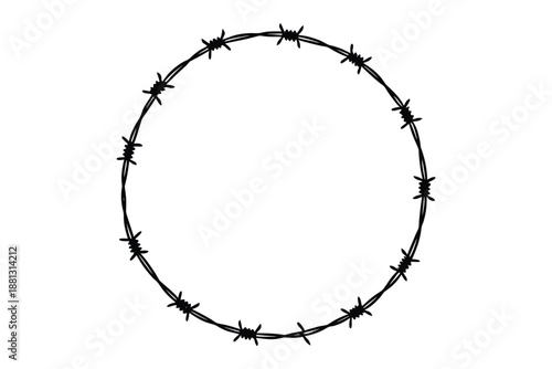 Barbed wire round frame border silhouette vector, security protection wire rounded vector illustration