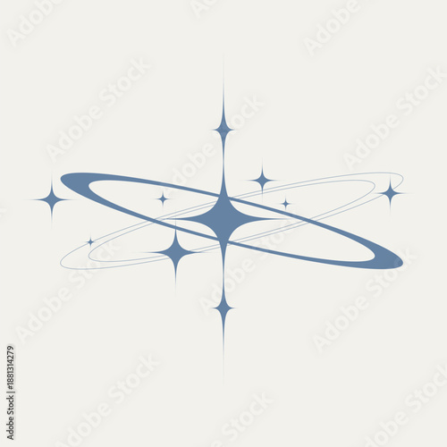 Minmal Style Y2K Cosmic Star Glitters with Orbit Ring, White and Blue Color