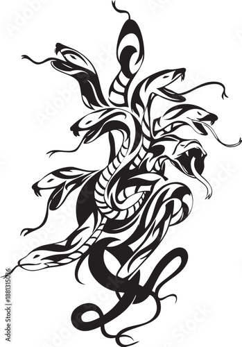 八岐大蛇(ヤマタノオロチ)のトライバルマーク - ワンポイントデザインイラスト