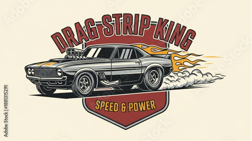 Vintage Drag Racing Car Speed Power Emblem.