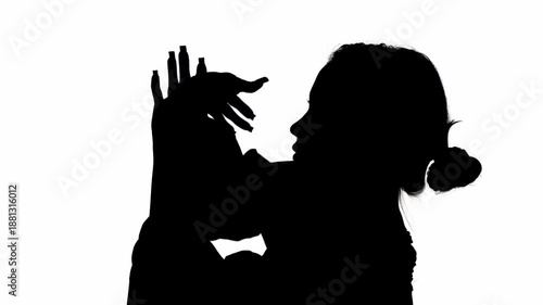 Female Silhouette in Profile Gracefully Rotating Arms. Mask for Double Exposure (Add Mode Compositing)