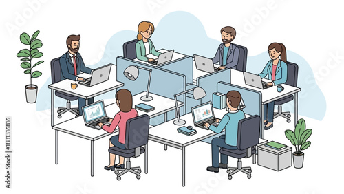 Office Workers at Their Desks Working.