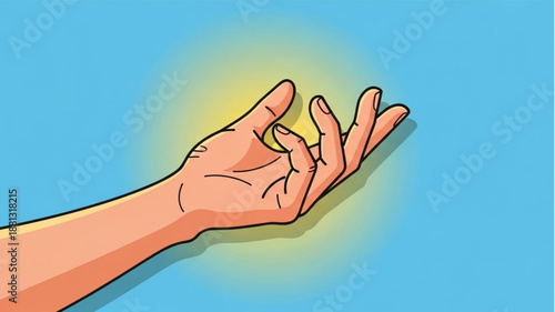 Hand in Zen Mudra Gesture with Glowing Aura.