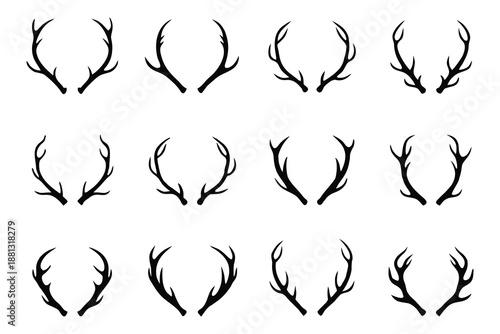Deer antlers silhouettes vector set,  stag horn shapes, Deer antlers icon