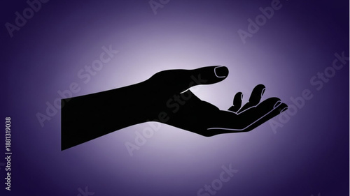 Silhouette of a human hand reaching out against a purple background.