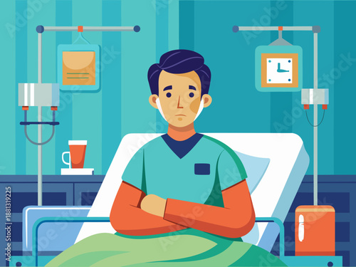 man in hospital room