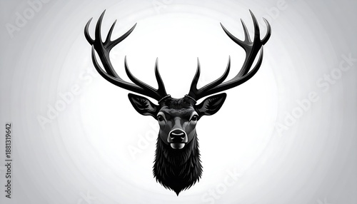 Majestic Stag Head with Antlers Black and White Portrait.